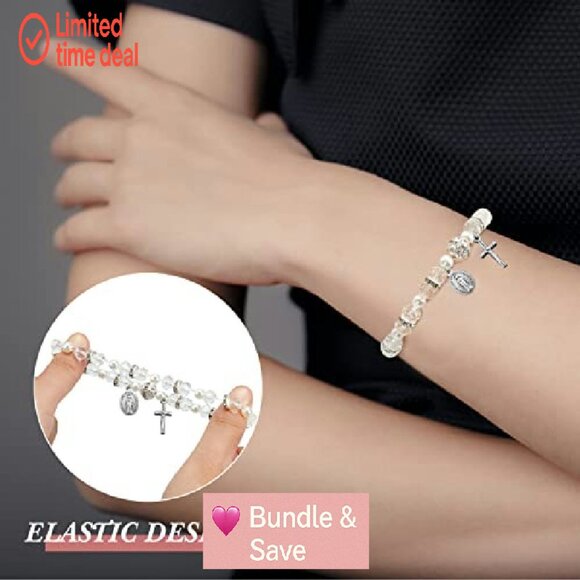 Adjustable Stretch Rosary Bracelets with Mesh Bags, Religious Jewelry Gifts - Picture 6 of 8